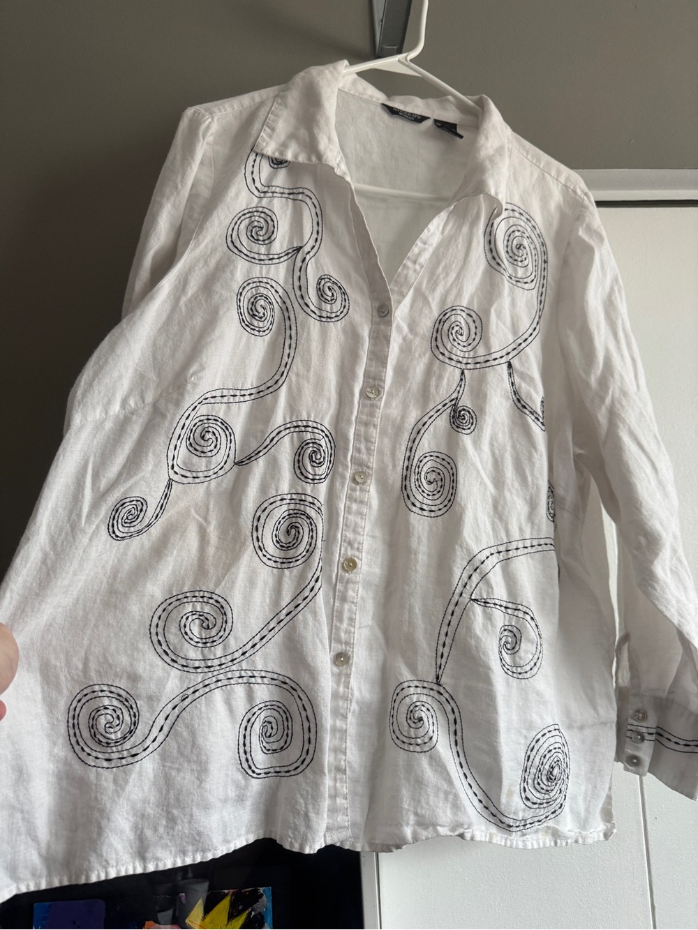 Autograph LINEN Woman Plus Size 2X 100% Embroidered Button Down Shacket White - Picture 9 of 12